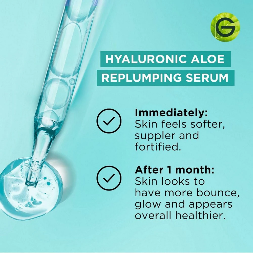 Garnier Hyaluronic Acid Face Serum With Aloe Vera, Replumping and Hydrating, 30 mL