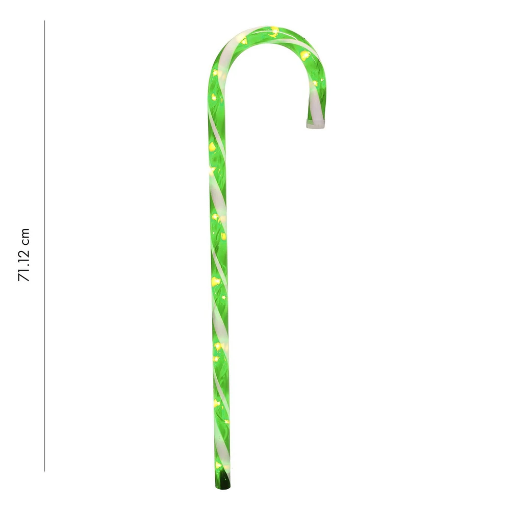 LIGHT UP GREEN/ WHITE CANDY CANE STAKE 71.12CM, 15 OUTDOOR LIGHTS, CLEAR BULB