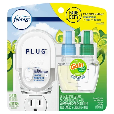 Febreze Odor-Eliminating Fade Defy PLUG Air Freshener, Gain Original, Starter Kit & 26 mL Oil Refill