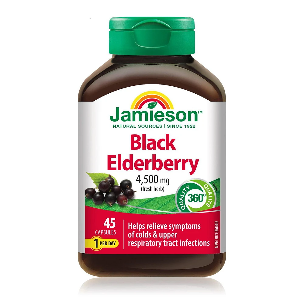 Jamieson Black Elderberry 4500 mg Capsules, 45 Count