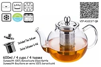 Sunwealth Borosilicate Glass Tea Pot, Capacity: 600ml / 4 cups