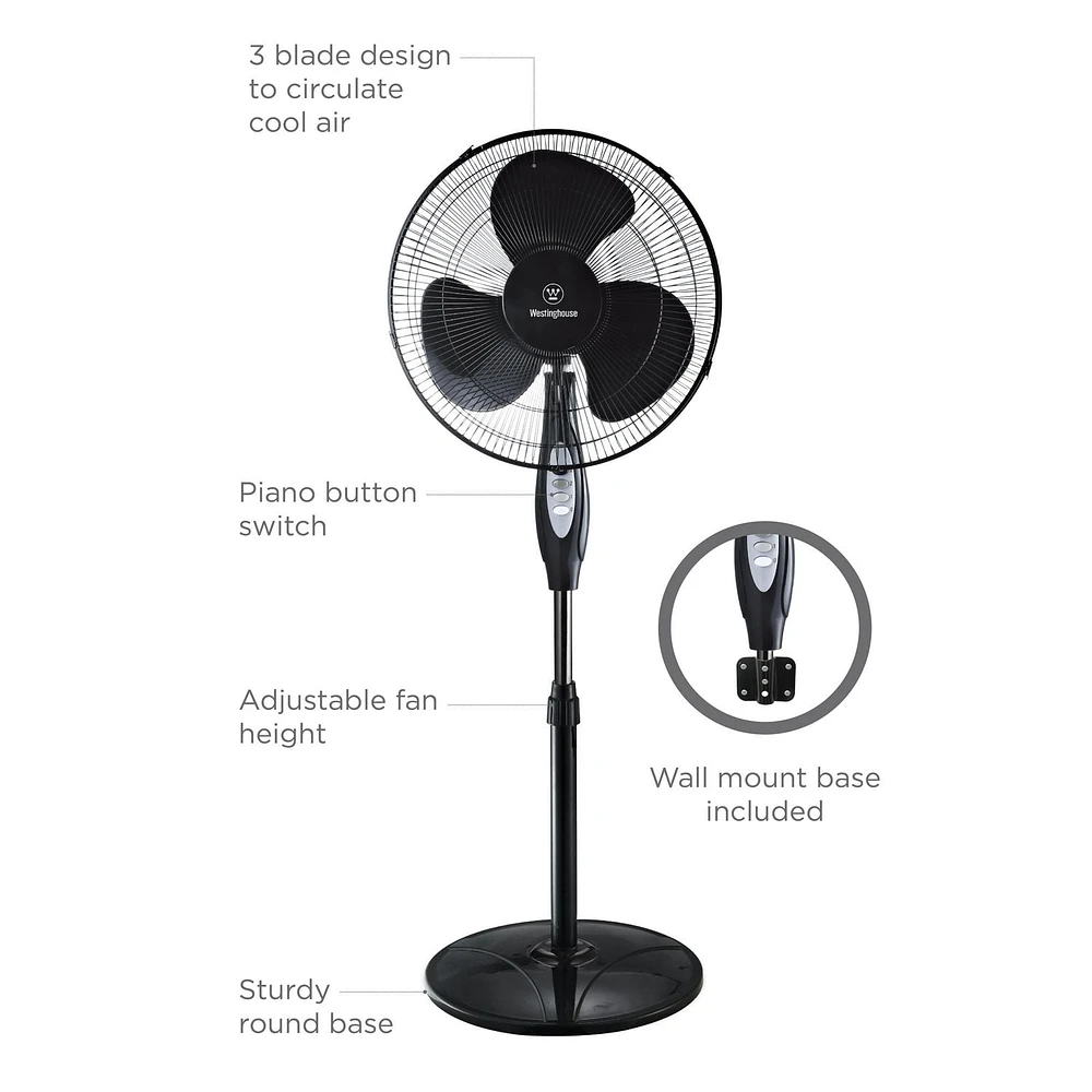 WESTINGHOUSE 16" PEDESTAL 2 IN 1 STAND + WALL FAN