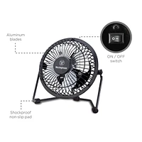 WESTINGHOUSE 4" MINI USB DESK FAN, 360° ADJUSTABLE FAN HEAD