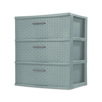 Sterilite 3 Drawer Wide Weave Tower Aqua Slate