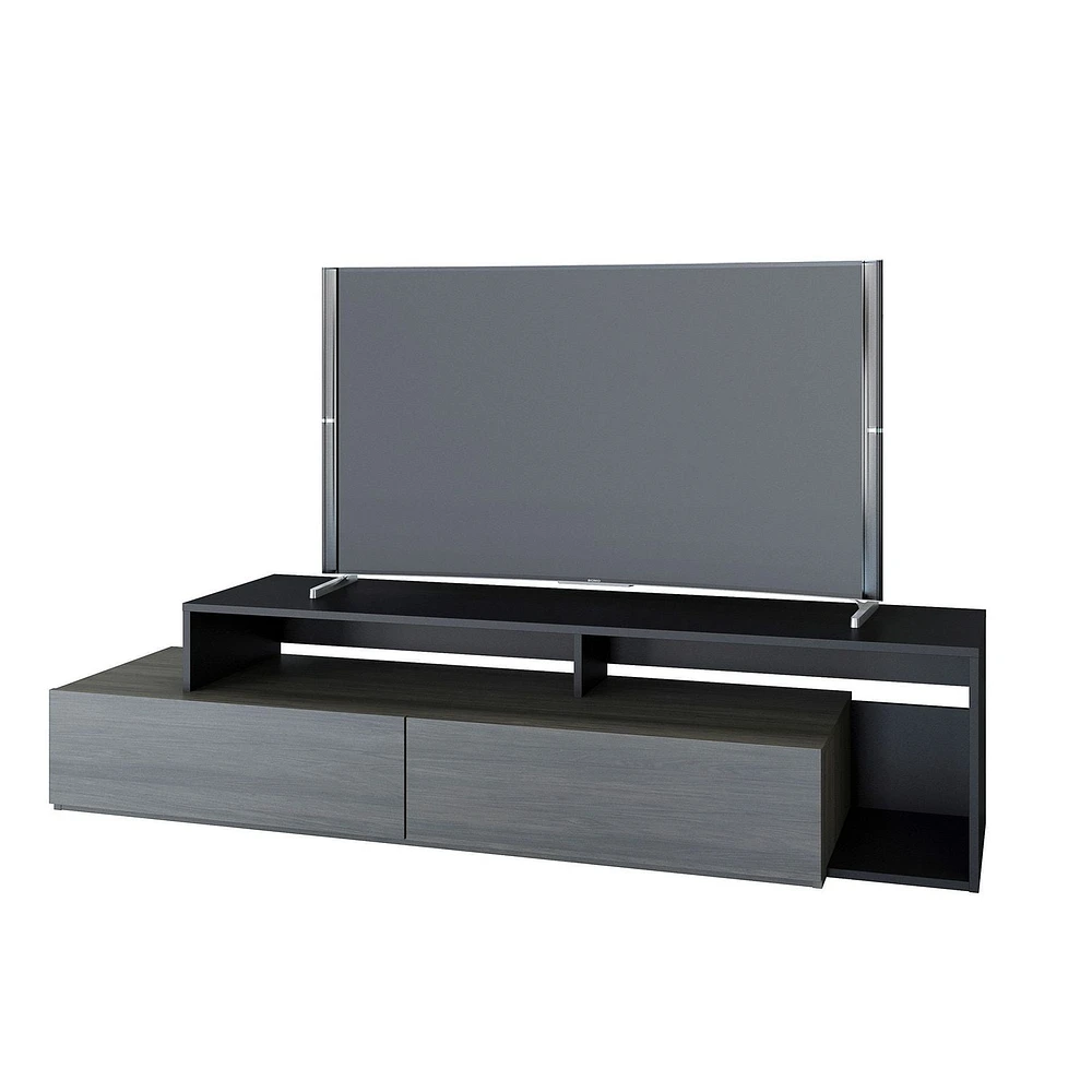 Nexera Damask 72 Inch TV Stand, Bark Grey And Black