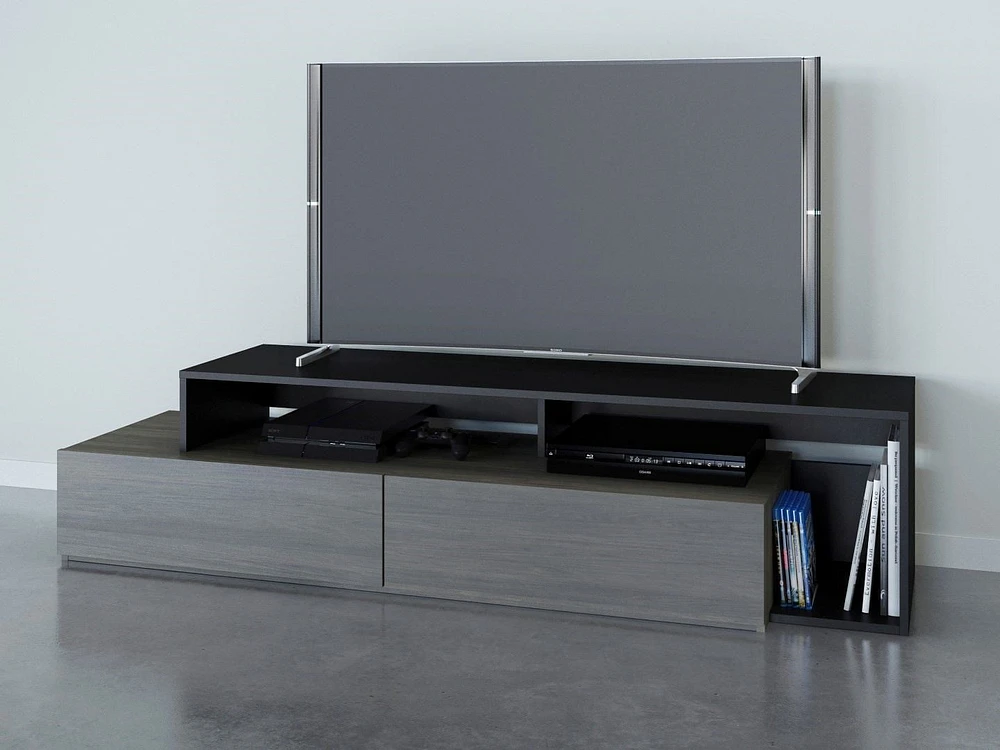 Nexera Damask 72 Inch TV Stand, Bark Grey And Black