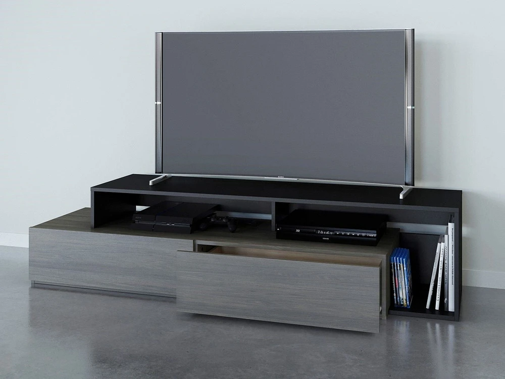 Nexera Damask 72 Inch TV Stand, Bark Grey And Black