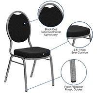 HERCULES Series Teardrop Back Stacking Banquet Chair in Black Patterned Fabric - Silver Vein Frame