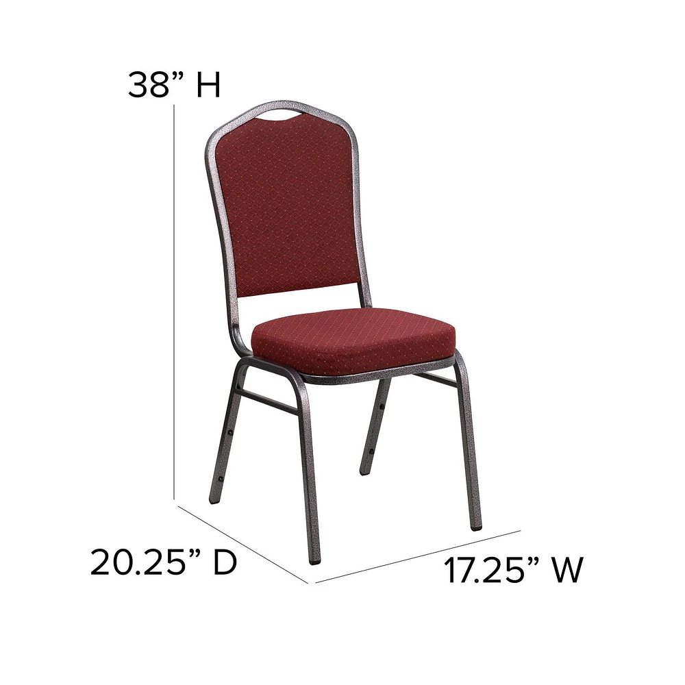 HERCULES Series Crown Back Stacking Banquet Chair in Burgundy Patterned Fabric - Silver Vein Frame