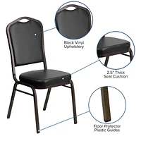 HERCULES Series Crown Back Stacking Banquet Chair in Black Vinyl - Gold Vein Frame