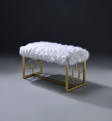 ACME Bagley II Bench (NO Storage) in White Faux Fur & Gold