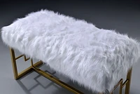 ACME Bagley II Bench (NO Storage) in White Faux Fur & Gold