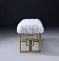 ACME Bagley II Bench (NO Storage) in White Faux Fur & Gold