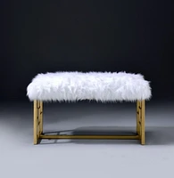 ACME Bagley II Bench (NO Storage) in White Faux Fur & Gold