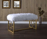 ACME Bagley II Bench (NO Storage) in White Faux Fur & Gold