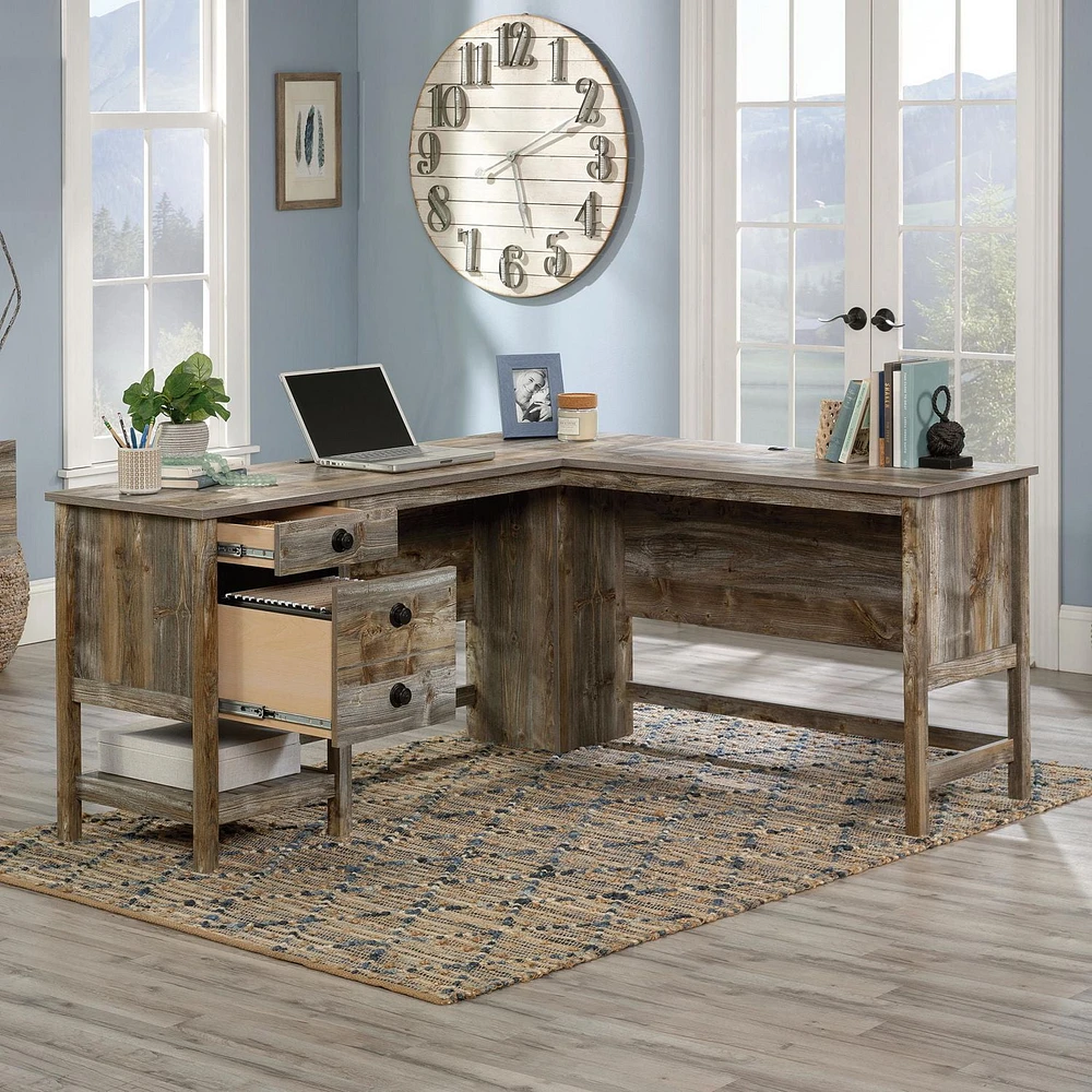 Sauder Granite Trace L-Desk, Rustic Cedar, 433949