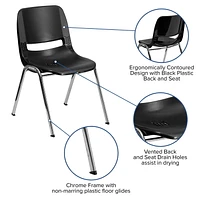 HERCULES Series 440 lb. Capacity Navy Ergonomic Shell Stack Chair with Chrome Frame and 14'' Seat Height