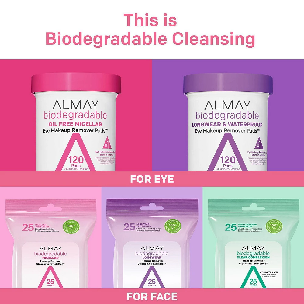 Tampons démaquillants pour les yeux Almay (120 unités) Lingettes biodégradables à l’eau micellaire