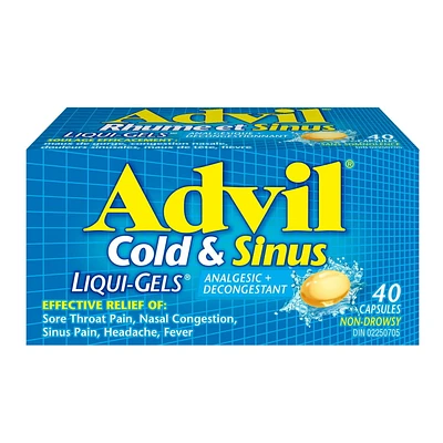 Advil Rhume et sinus avec soulagement de la fièvre et décongestionnant (40 liqui-gels) 40 liqui-gels