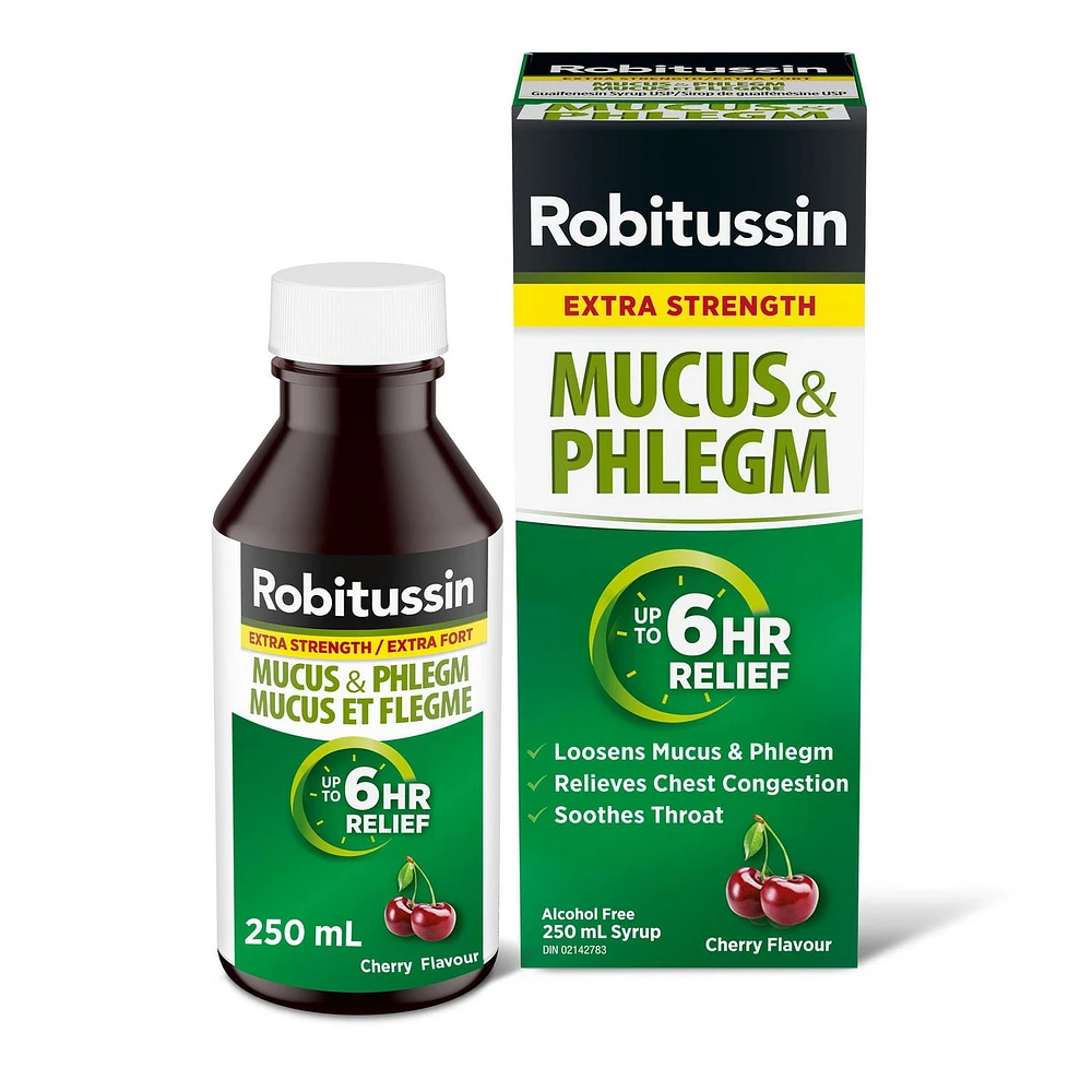 Robitussin Mucus & Phlegm Extra Strength Syrup, 250 mL, Cherry, 250mL, Cherry Flavour