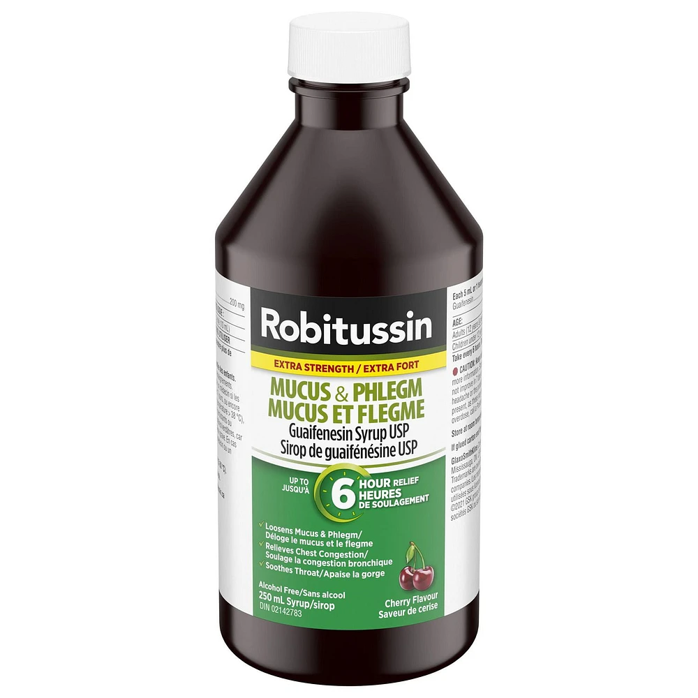 Robitussin Mucus & Phlegm Extra Strength Syrup, 250 mL, Cherry, 250mL, Cherry Flavour