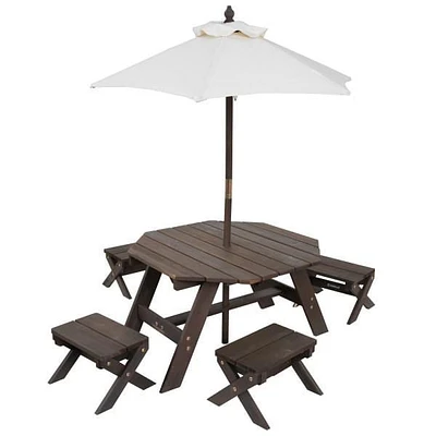 Octagon Table, Stools & Umbrella Set - Bear Brown & Beige