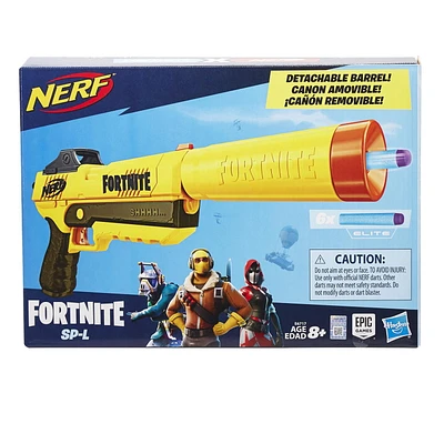 Fortnite SP-L Nerf Elite Dart Blaster with Detachable Barrel and 6 Official Nerf Fortnite Elite Darts For Youth, Teens, Adults