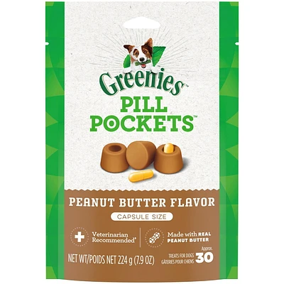 Greenies PILL POCKETS Dog Treats Capsule Size Adult Natural Soft With Real Peanut Butter