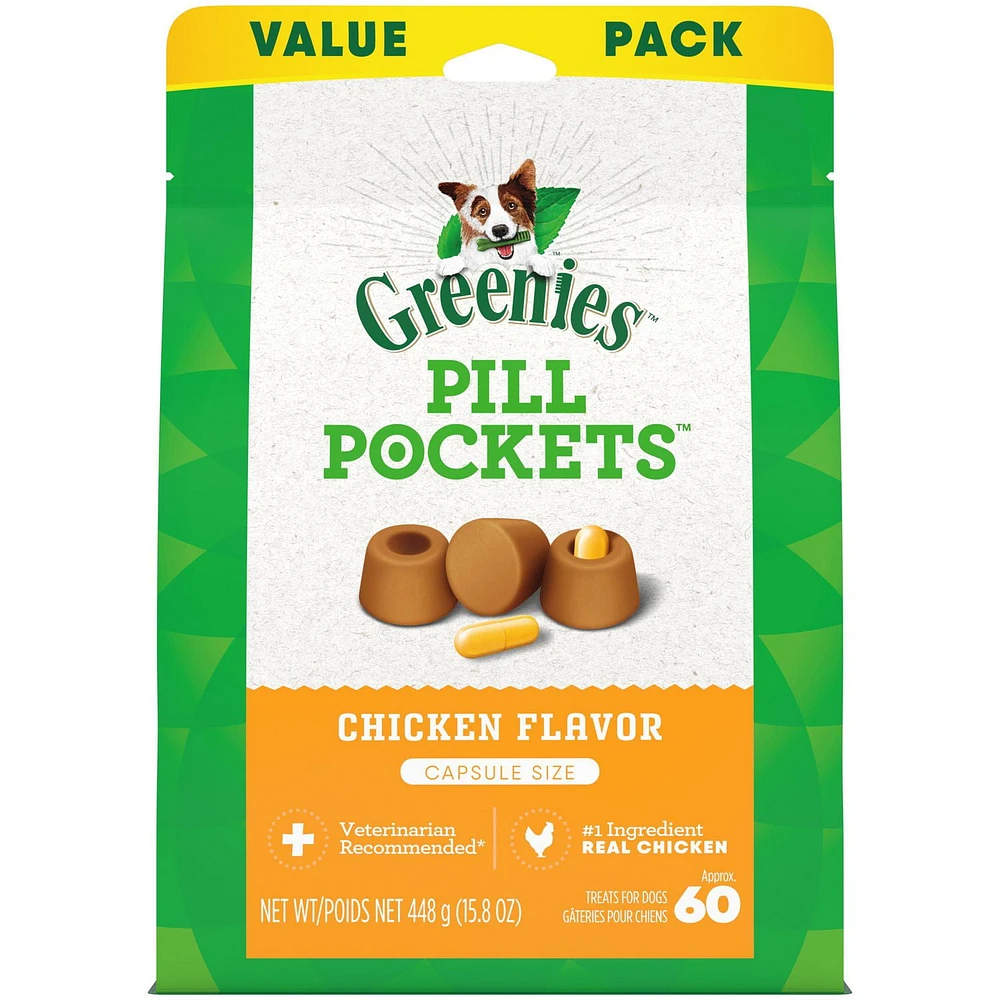 Greenies PILL POCKETS Dog Treats Capsule Size Adult Natural Soft Chicken Flavour