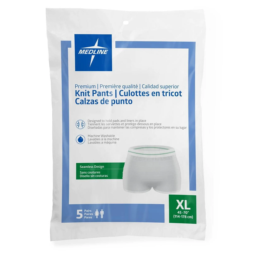 Caleçons pour incontinence Medline Premium Knit, taille très grand, pour tour de taille 45"-70", 5 par sac