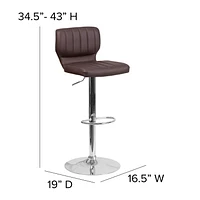 Contemporary Black Vinyl Adjustable Height Barstool with Vertical Stitch Back and Chrome Base