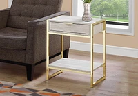 Monarch Specialties Accent Table, Side, End, Nightstand, Lamp, Storage Drawer, Living Room, Bedroom, Beige Marble Look Laminate, Gold Metal, Contemporary, Modern