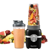 Starfrit 7 pcs  Personal Blender, 2 x 28oz (828ml) cups, 2 x travel lids, 2 blades, 3 speed modes: Low, High & Pulse, 300W