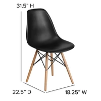 Elon Series Black Plastic Chair with Wooden Legs