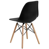 Elon Series Black Plastic Chair with Wooden Legs