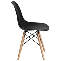 Elon Series Black Plastic Chair with Wooden Legs