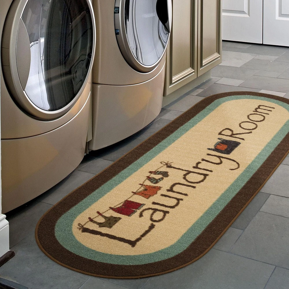 Ottomanson Laundry Collection Non-Slip Rubberback 2x5 Laundry Room Runner Rug, 20" x 59", Beige Laundry