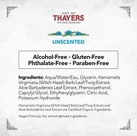 THAYERS Unscented Facial Toner Alcohol-Free Witch Hazel Aloe Vera Formula Travel Size 89mL, Alcohol-Free Facial Toner