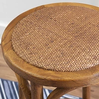 Whit Rattan Seat Backless Counter Stool, Walnut