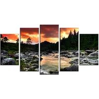 Design Art Rocky Mountain River at Sunset Extra Large Wall Art Landscape