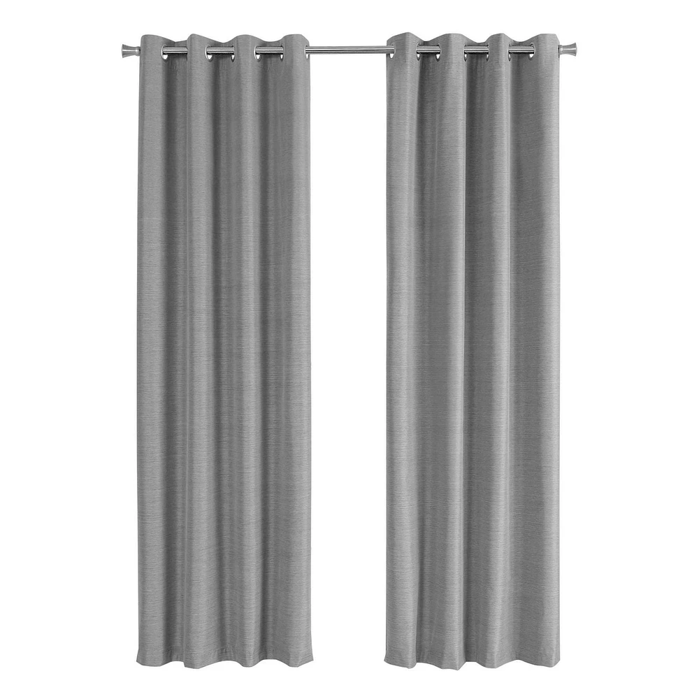 Monarch Specialties Curtain Panel, 2pcs Set, 54"w X 95"l, 100% Blackout, Grommet, Living Room, Bedroom, Kitchen, Thermal Insulation, Polyester, Grey, Contemporary, Modern