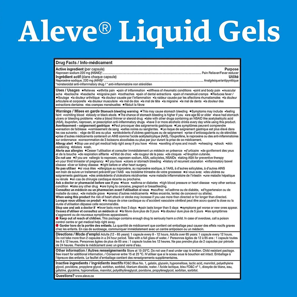 Aleve Pain Relief Liquid Gels, Naproxen Sodium 220mg, 20 Liquid Gels