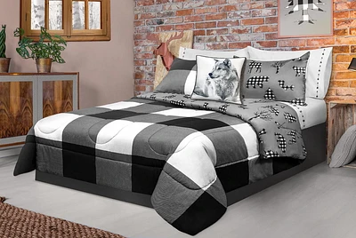 Safdie & Co. Comforter Set 3PC K Printed Buffalo Plaid White/Black