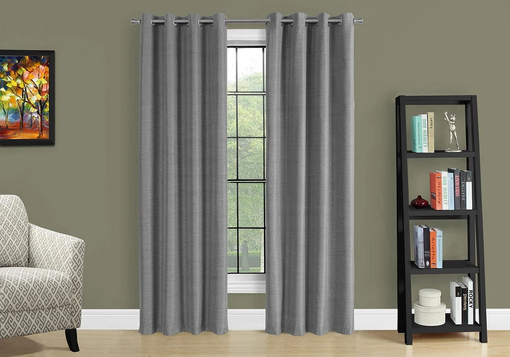 Monarch Specialties Curtain Panel, 2pcs Set, 54"w X 95"l, 100% Blackout, Grommet, Living Room, Bedroom, Kitchen, Thermal Insulation, Polyester, Grey, Contemporary, Modern