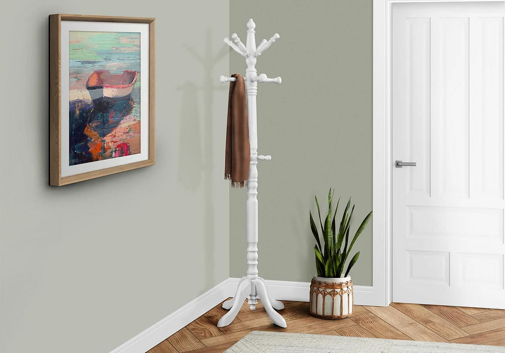 Monarch Specialties Coat Rack, Hall Tree, Free Standing, 11 Hooks, Entryway, 73"h, Bedroom, Wood, White, Transitional