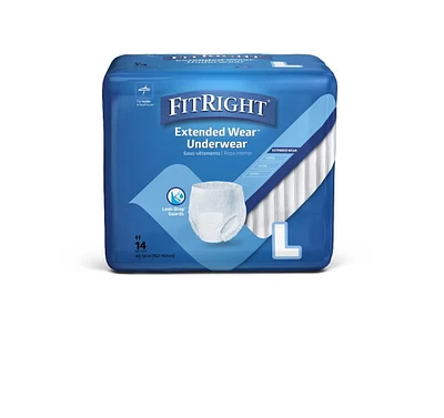 FitRight Extended Wear Night Protective Underwear, Size Large, For Waist Size 40"to 56", Bag of 14