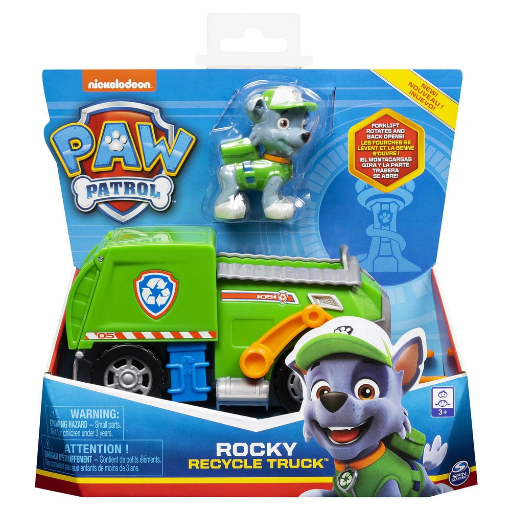 PAW Patrol, Rocky’s Recycle Truck Vehicle with Collectible Figure, for Kids Aged 3 and Up