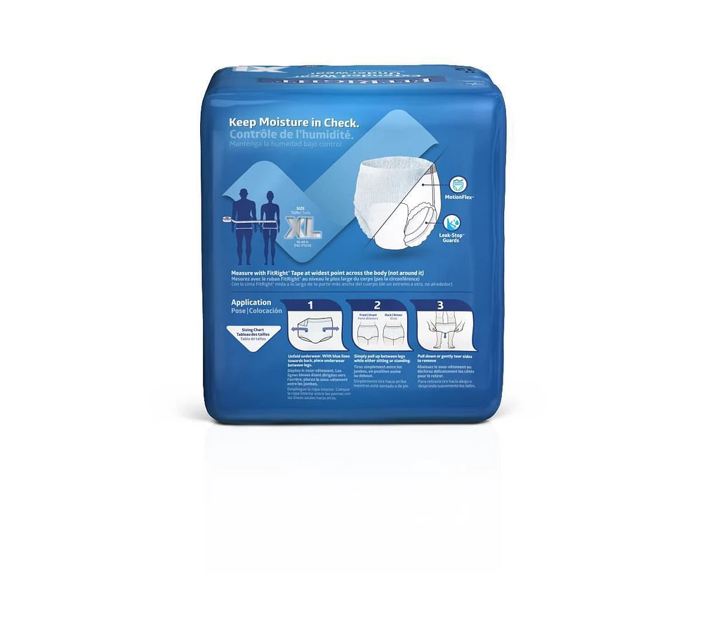 FitRight Extended Wear Night Protective Underwear, Size X-Large, For Waist Size 56" to 68", Bag of 12<br>