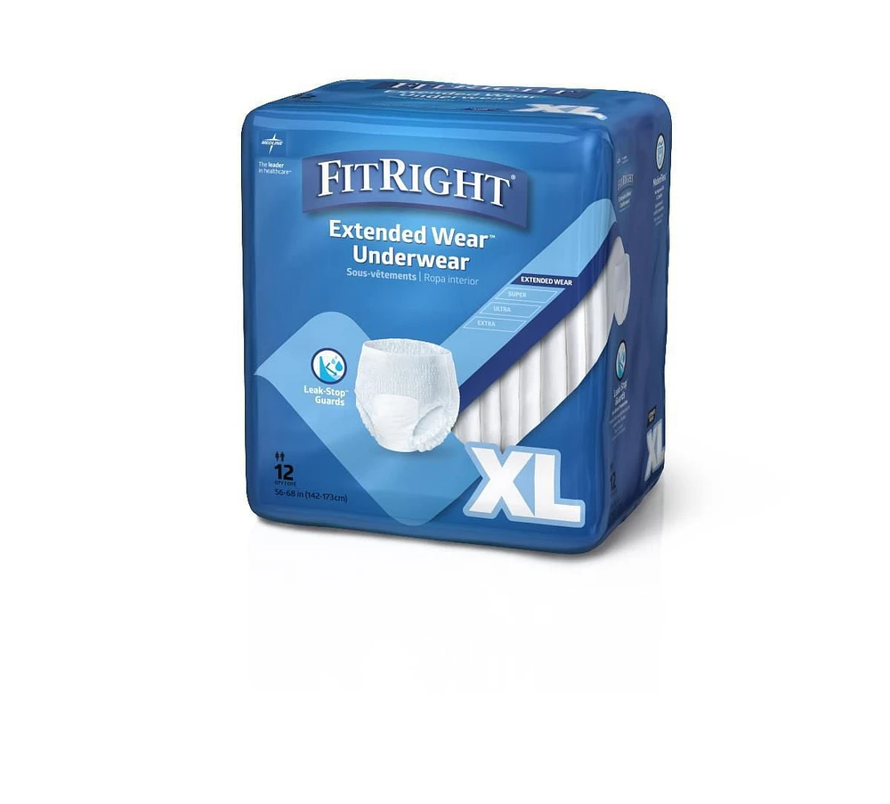 FitRight Extended Wear Night Protective Underwear, Size X-Large, For Waist Size 56" to 68", Bag of 12<br>