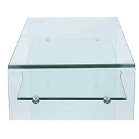 Waterfall Glass Coffee Table with Shelf – Modern Tempered Glass Design Featuring a Spacious Top and Integrated Shelf for Stylish Storage and Display